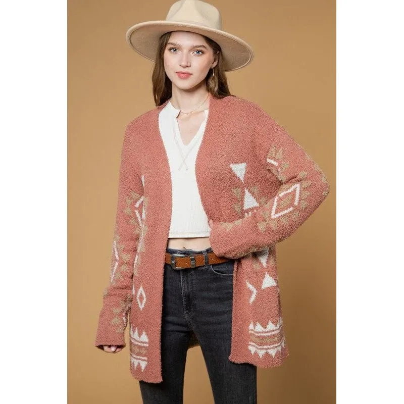 Aztec graphic knit soft cozy sweater cardigan