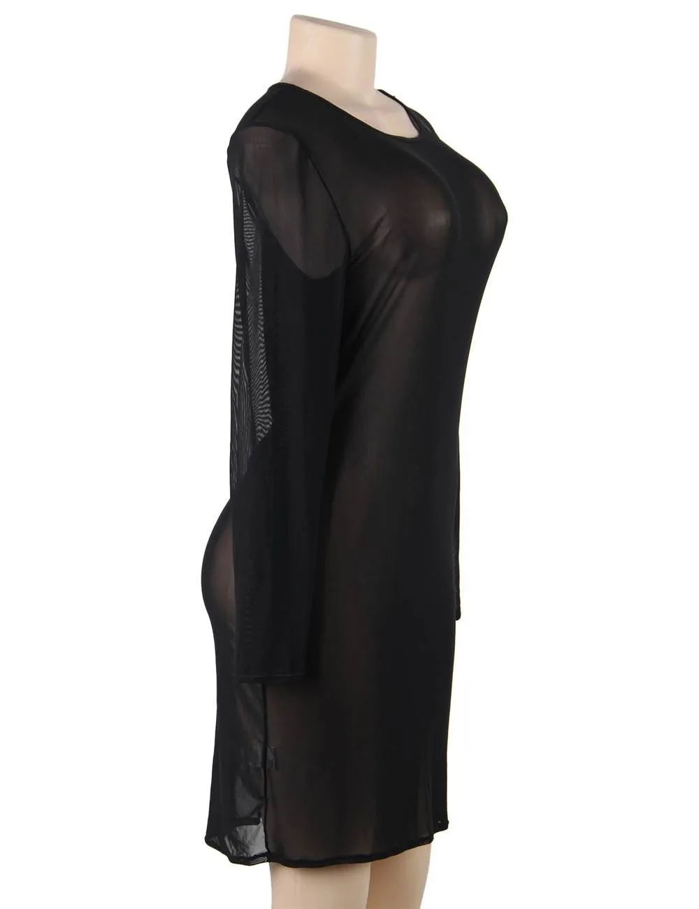 Beach Cover Women's Egyptian Black Sexy Perspective Gauze Long Sleeve Dress Egypt