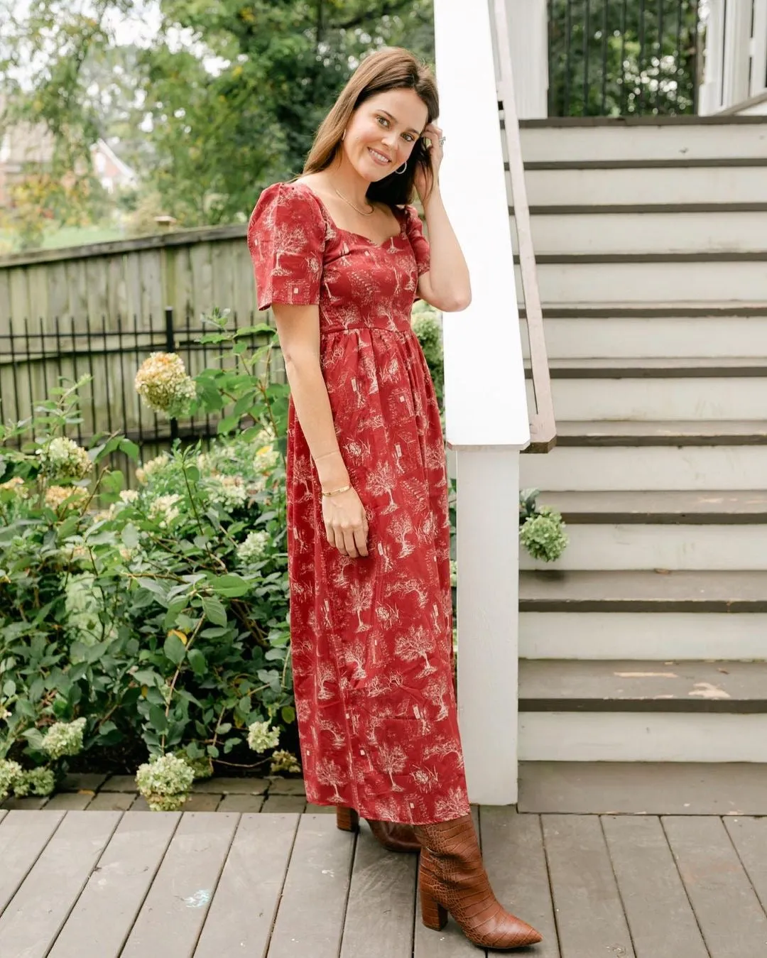 Beatrice Maxi Dress with Sweetheart Neckline / Ruby Red   Alabaster Cotton Toile