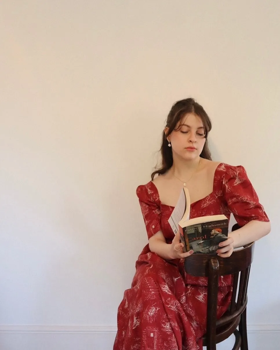 Beatrice Maxi Dress with Sweetheart Neckline / Ruby Red   Alabaster Cotton Toile