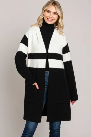 Black And White Bold Cardigan With Hood