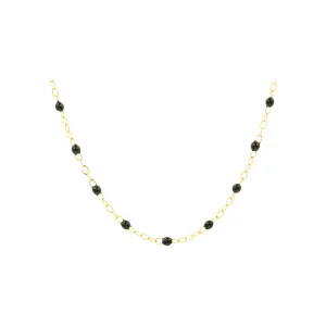 Black Enamel Beaded Necklace / 14k yellow gold