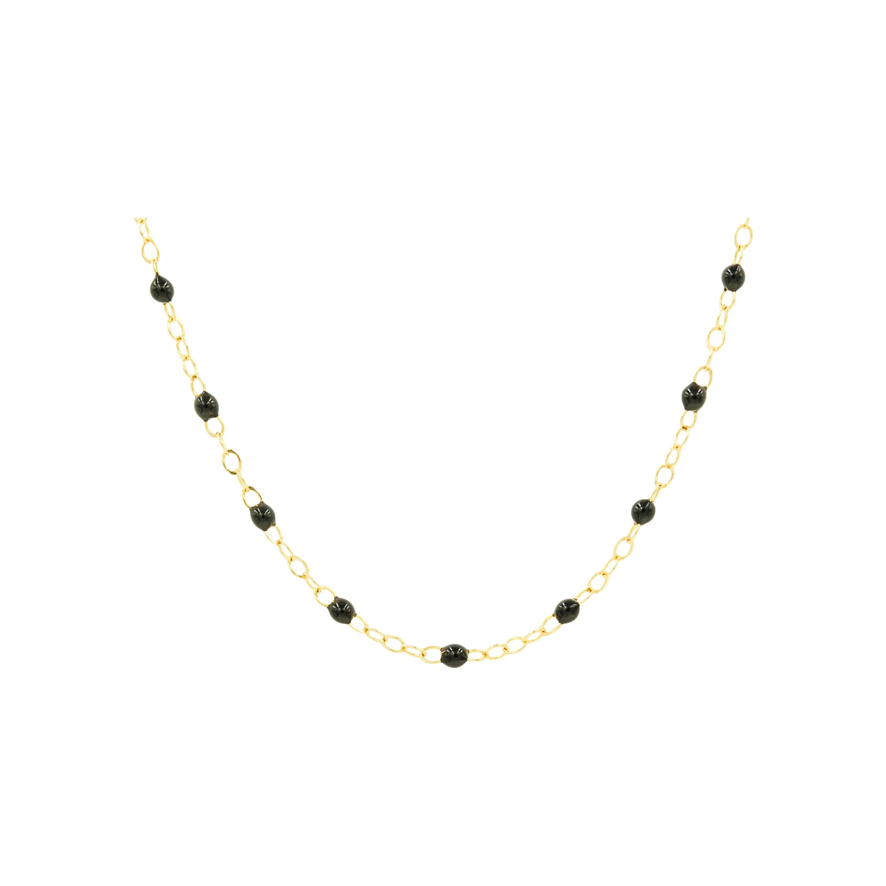 Black Enamel Beaded Necklace / 14k yellow gold