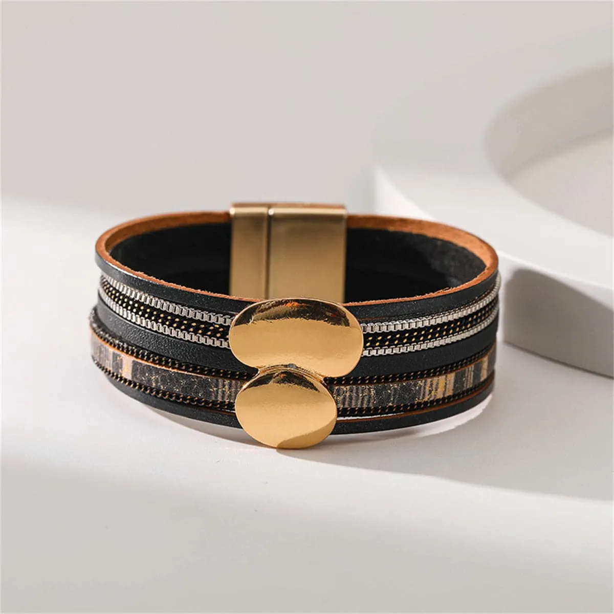 Black Polystyrene & 18K Gold-Plated Pea Layered Bracelet