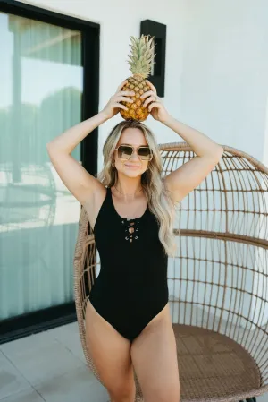Black Tie One Piece Women Swimsuit