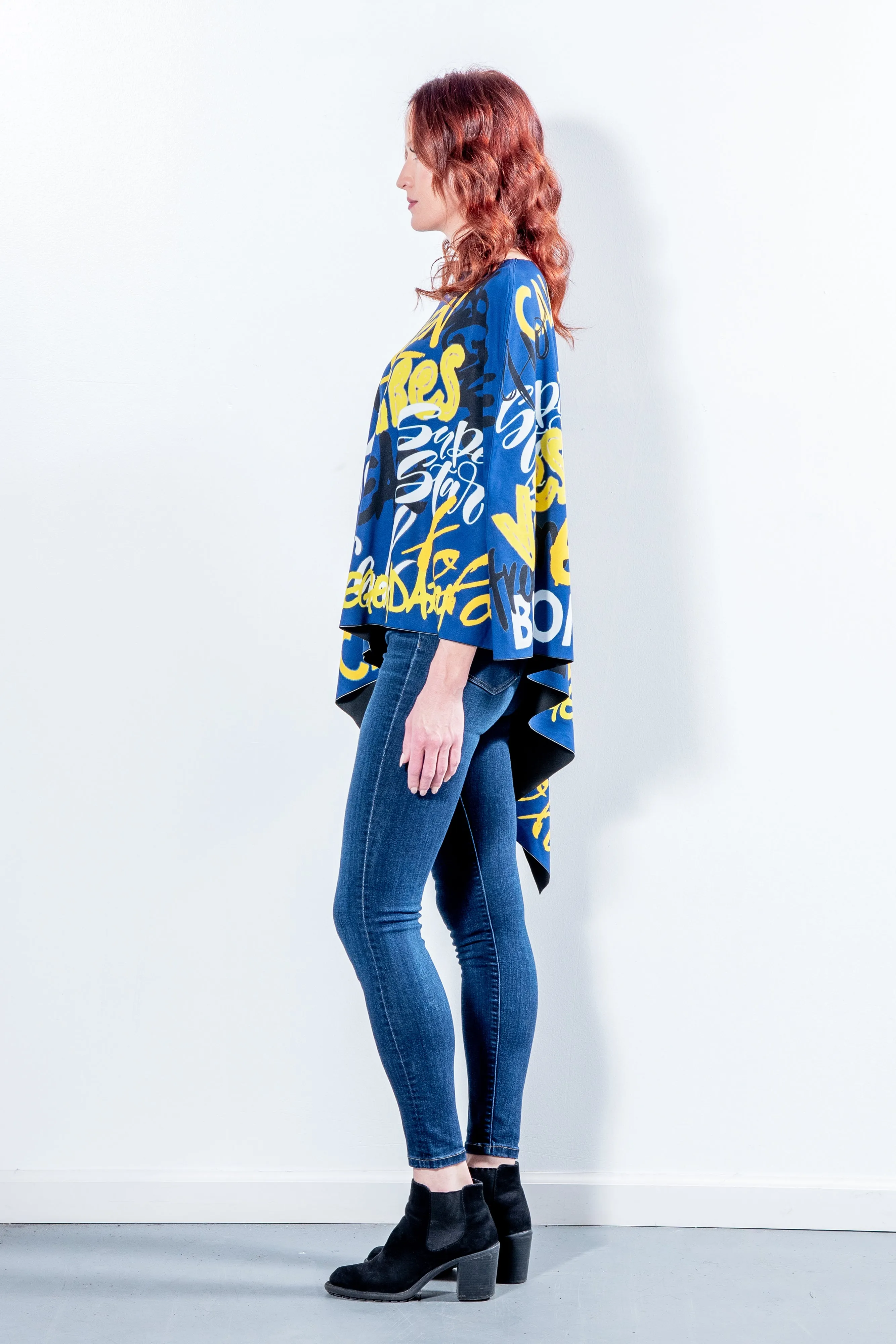 BLUE & GOLD REVERSIBLE PONCHO
