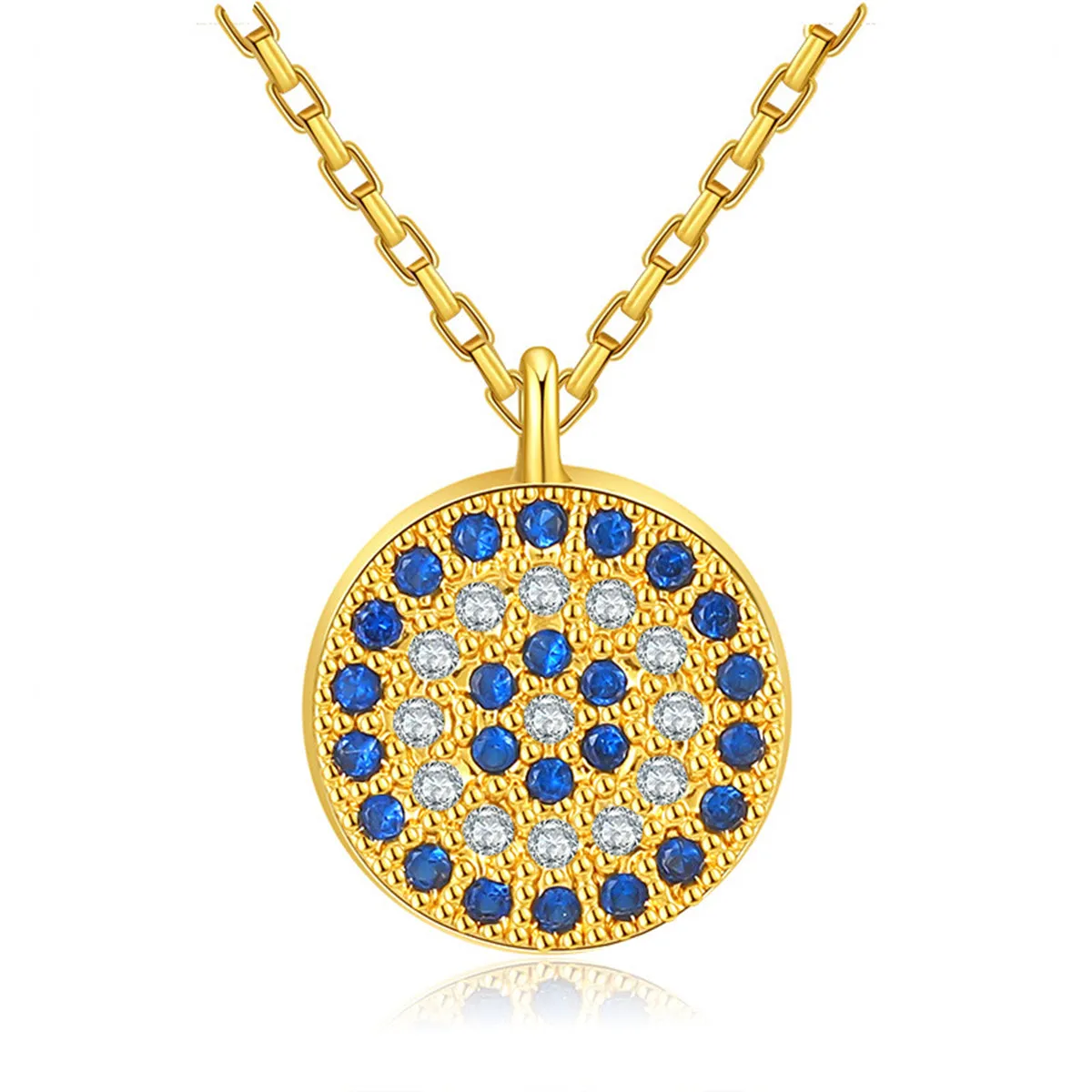 Blue Cubic Zirconia & 18K Gold-Plated Round Pendant Necklace