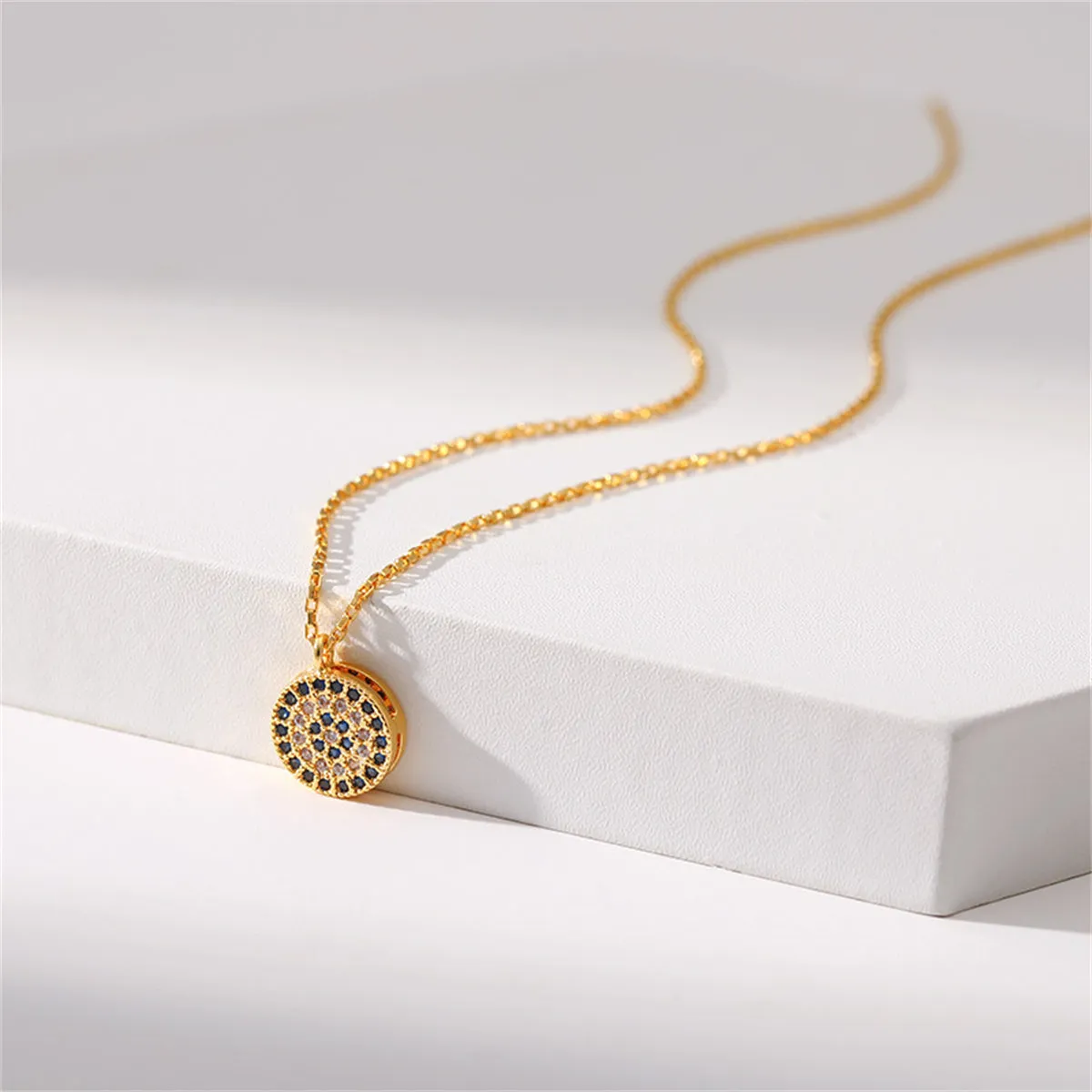 Blue Cubic Zirconia & 18K Gold-Plated Round Pendant Necklace