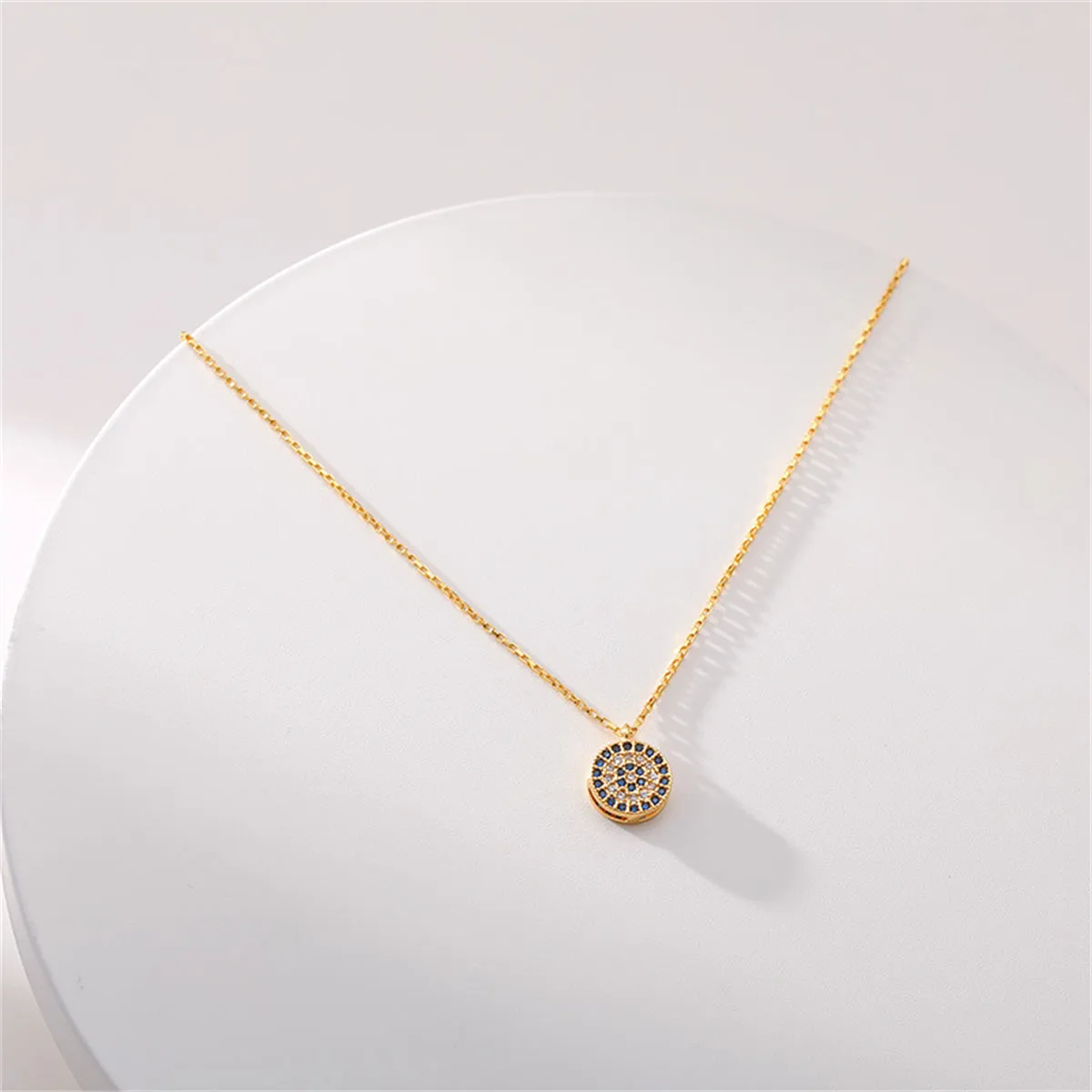 Blue Cubic Zirconia & 18K Gold-Plated Round Pendant Necklace