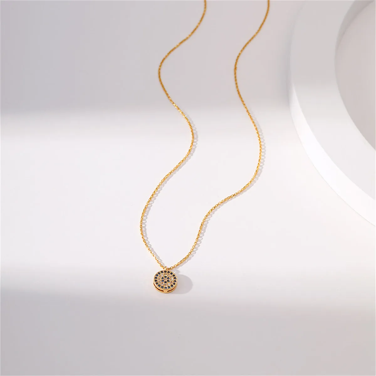 Blue Cubic Zirconia & 18K Gold-Plated Round Pendant Necklace