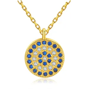 Blue Cubic Zirconia & 18K Gold-Plated Round Pendant Necklace
