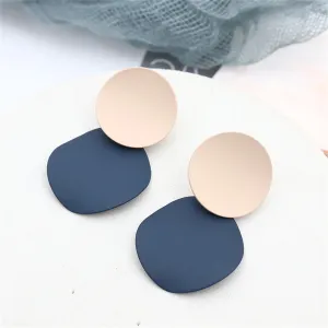 Blue Enamel & Silver-Plated Round Drop Earrings