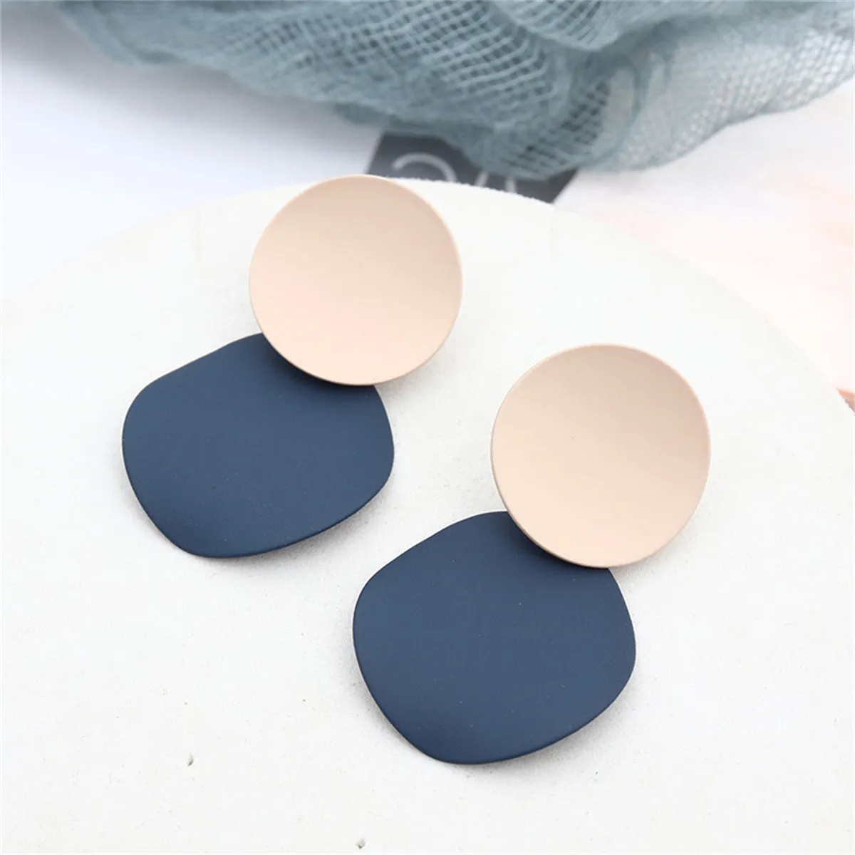 Blue Enamel & Silver-Plated Round Drop Earrings