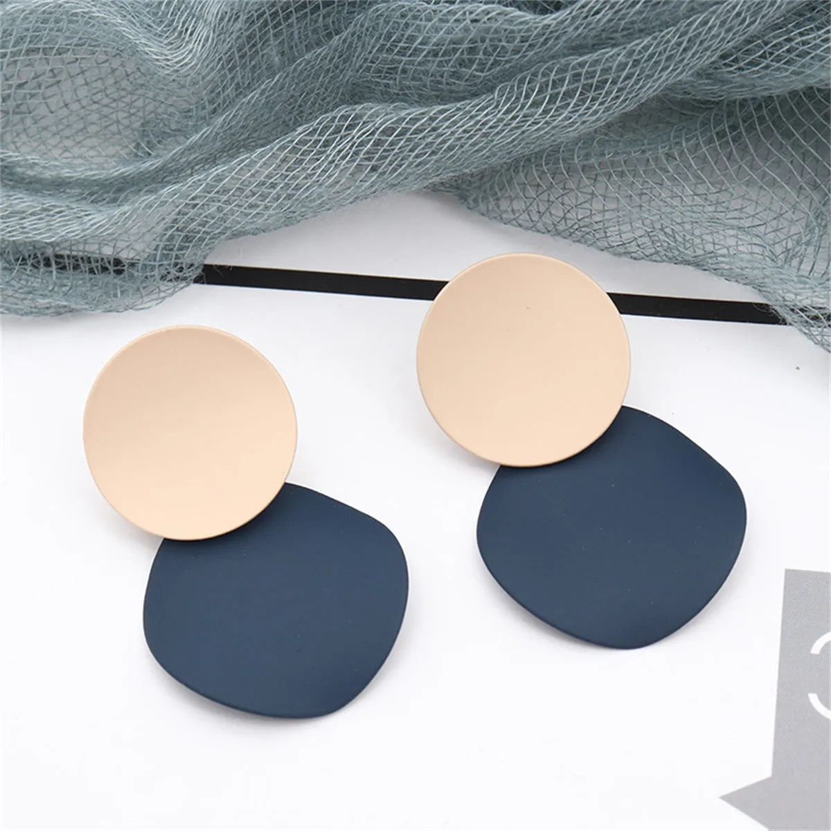 Blue Enamel & Silver-Plated Round Drop Earrings