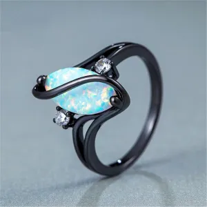 Blue Opal & Cubic Zirconia Pear-Cut Twisting Ring