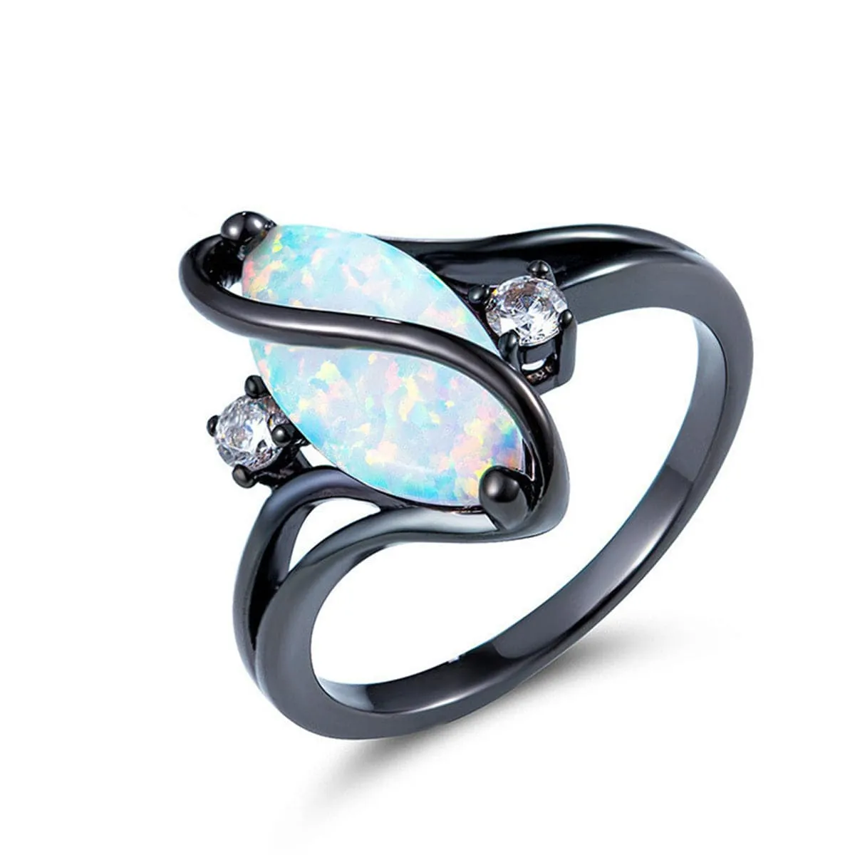 Blue Opal & Cubic Zirconia Pear-Cut Twisting Ring