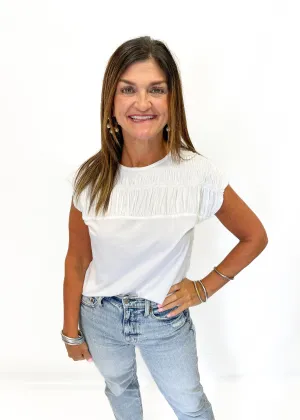 Bobi Smocked Yoke Tee - White