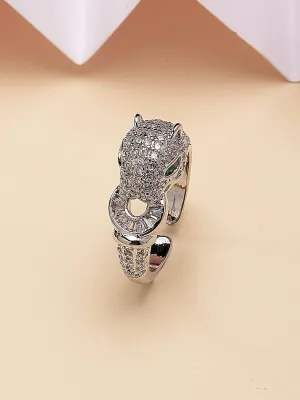 Bohey by KARATCART Silver Tone Cubic Zirconia Studded Jaguar Design Women's Finger Ring