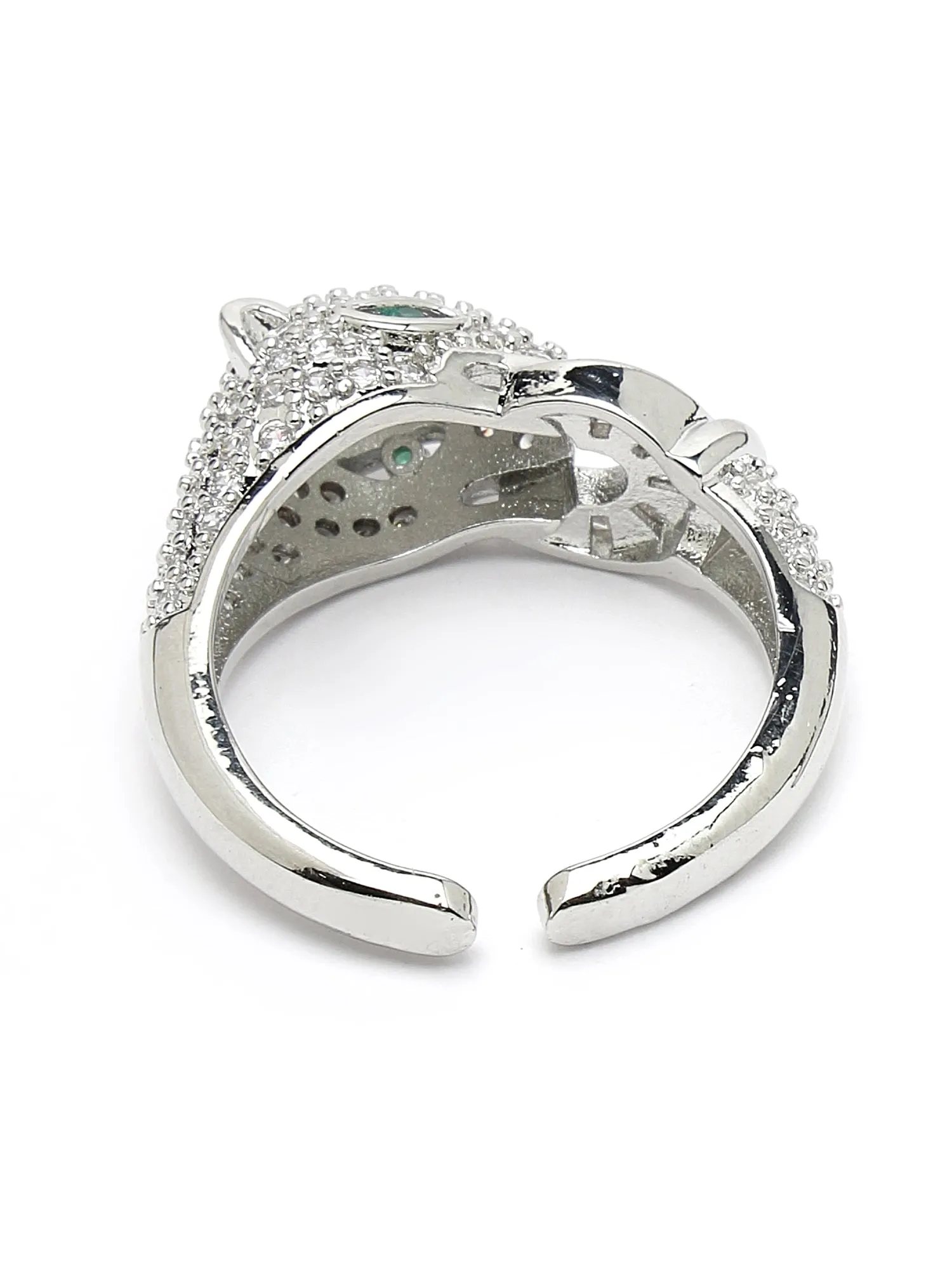 Bohey by KARATCART Silver Tone Cubic Zirconia Studded Jaguar Design Women's Finger Ring