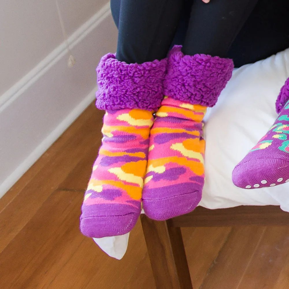 Bright Classic Slipper Socks | Camo Purple