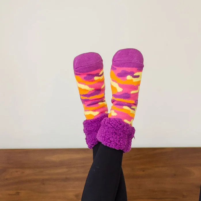 Bright Classic Slipper Socks | Camo Purple