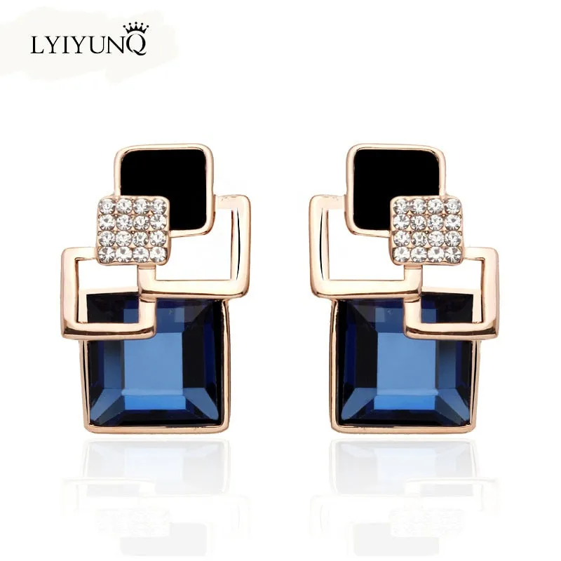 Brincos Vintage Long Square Crystal Earring Big Geometric Stud Earrings