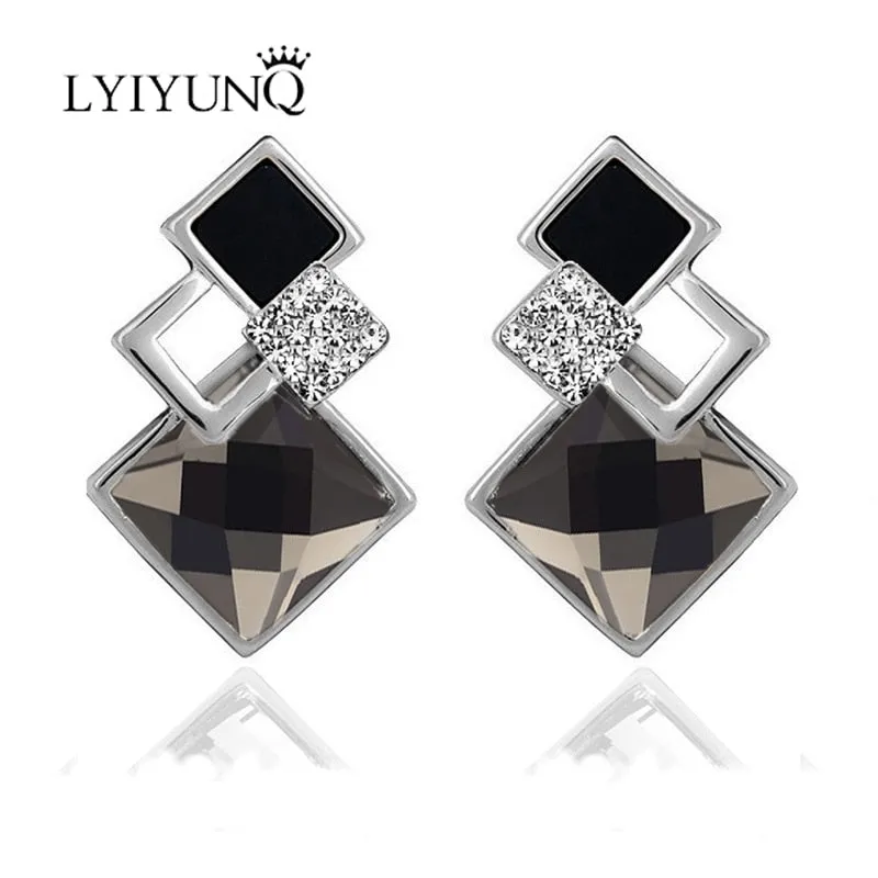 Brincos Vintage Long Square Crystal Earring Big Geometric Stud Earrings