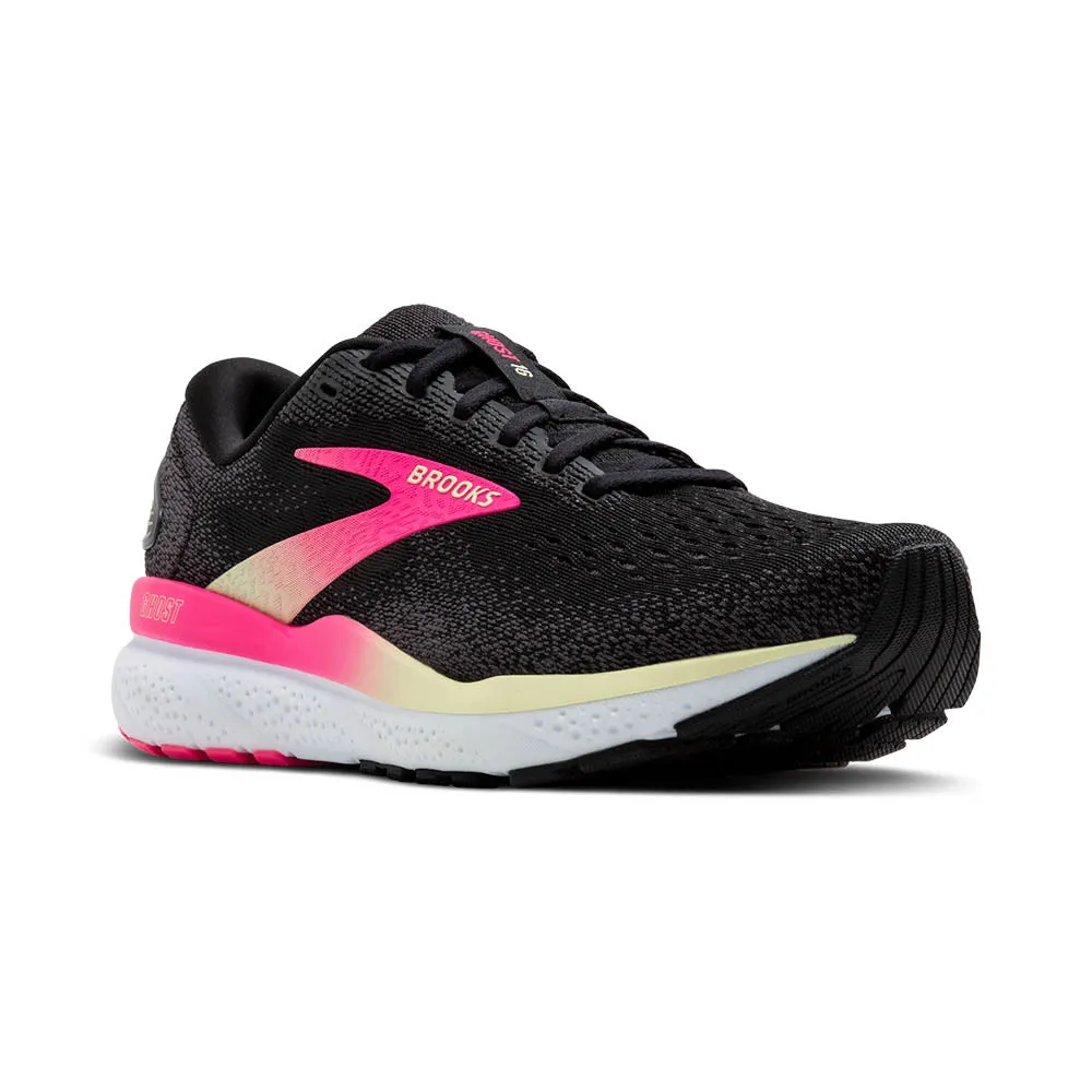 Brooks Ghost 16 (Womens) - Black/Pink/Yellow