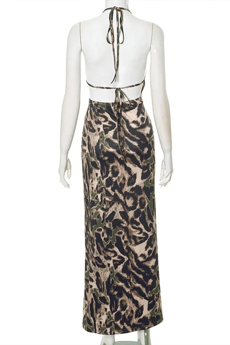 BS3329 Leopard Halter Long Dress