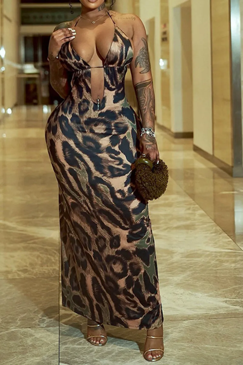 BS3329 Leopard Halter Long Dress
