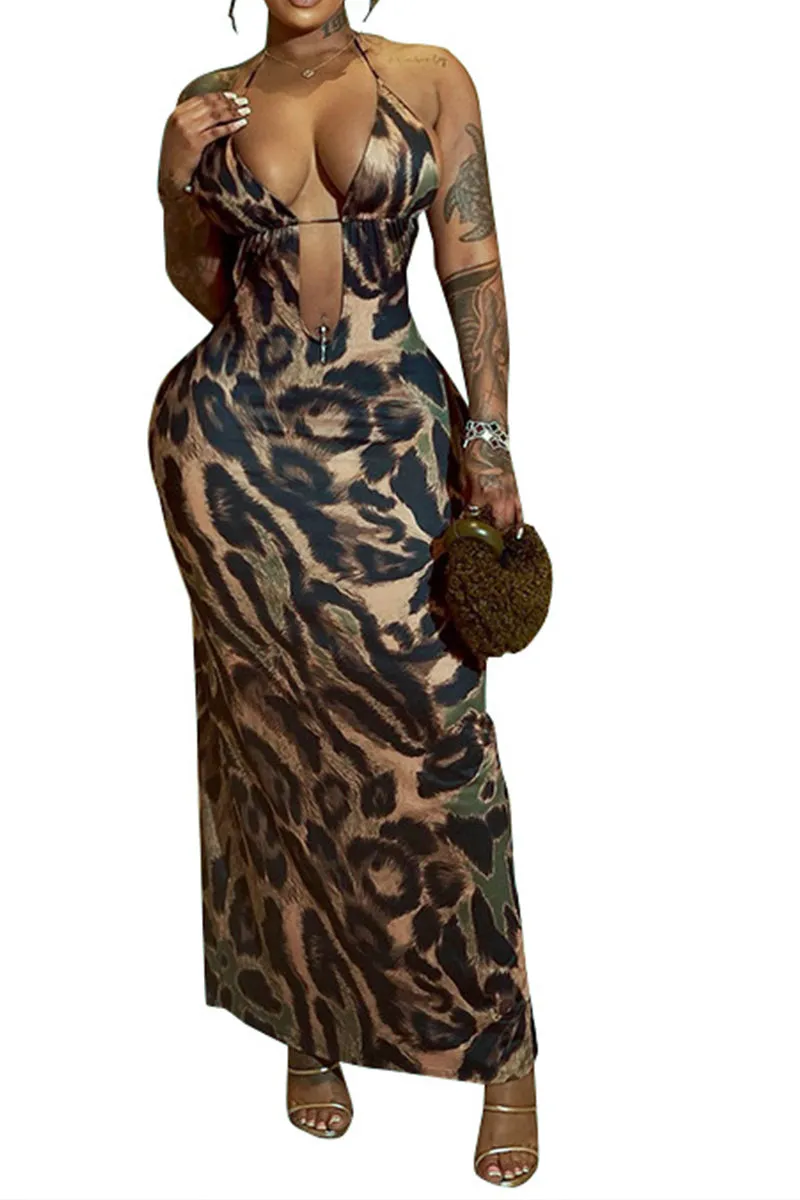 BS3329 Leopard Halter Long Dress