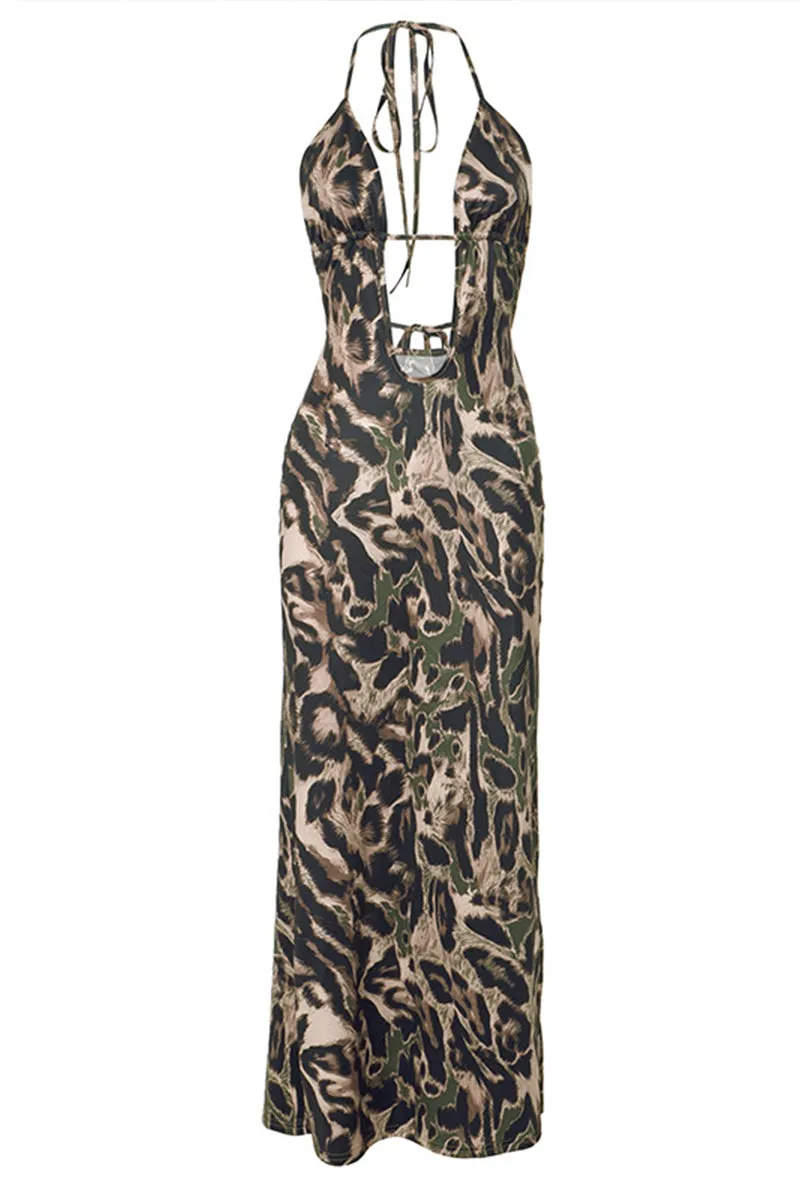 BS3329 Leopard Halter Long Dress