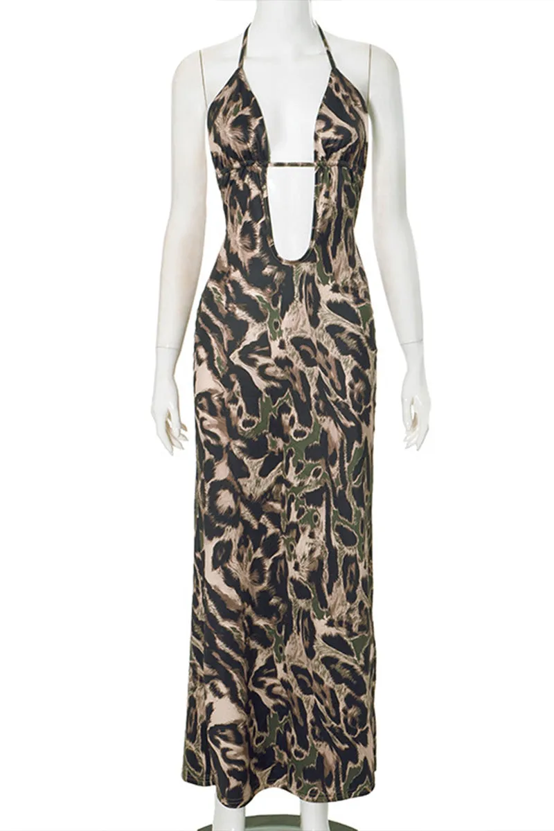 BS3329 Leopard Halter Long Dress