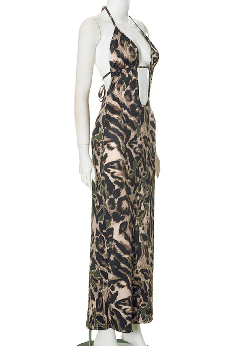 BS3329 Leopard Halter Long Dress