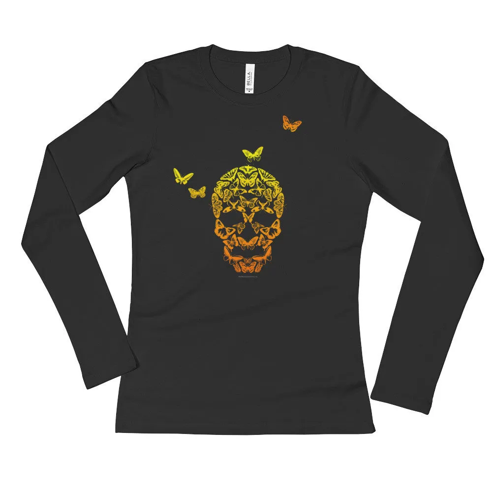 Butterfly Skull Fitted Long Sleeve T-Shirt