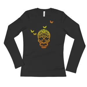Butterfly Skull Fitted Long Sleeve T-Shirt