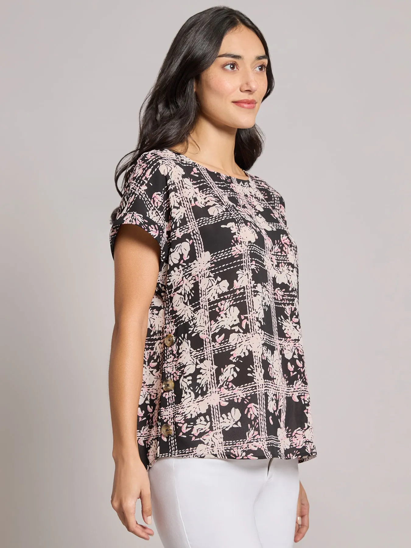 Button Detail Blouse, Crepe de Chine
