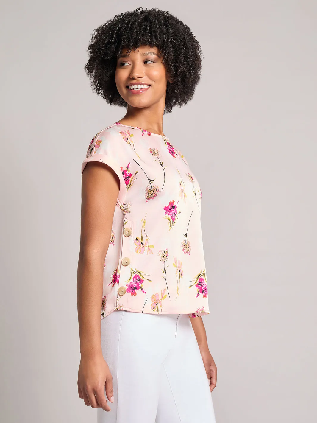 Button Detail Blouse, Hammered Satin