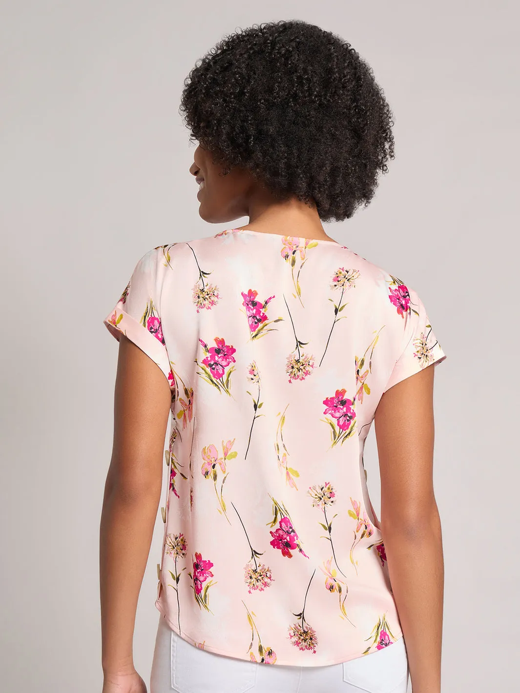 Button Detail Blouse, Hammered Satin
