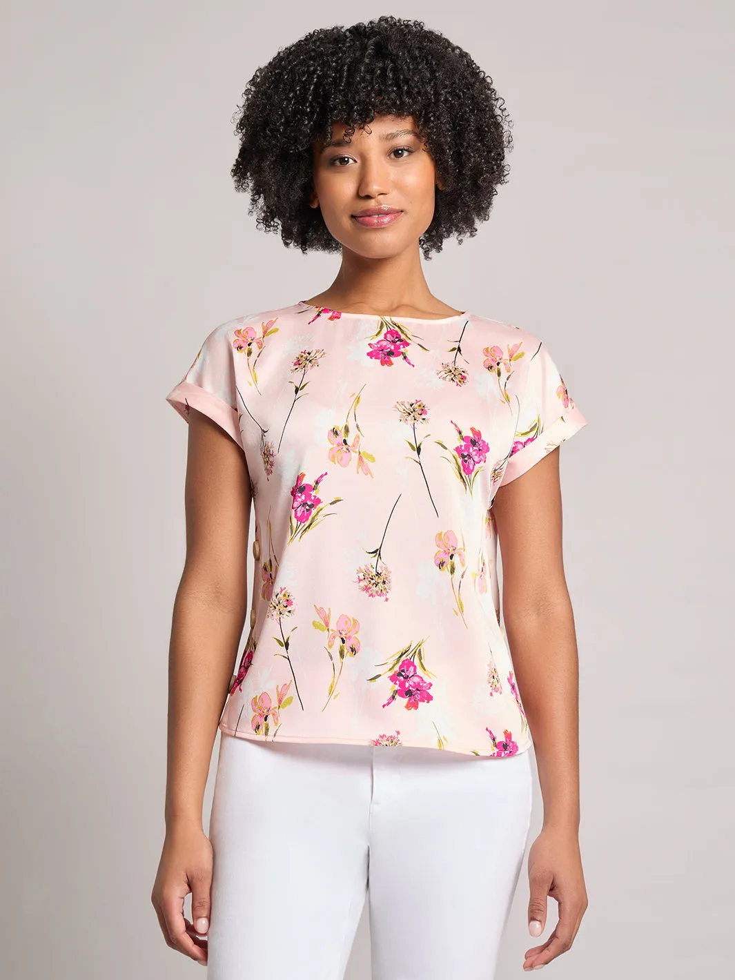 Button Detail Blouse, Hammered Satin