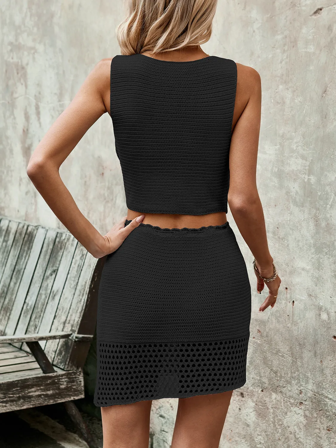 Button Up Drawstring Skirt Set