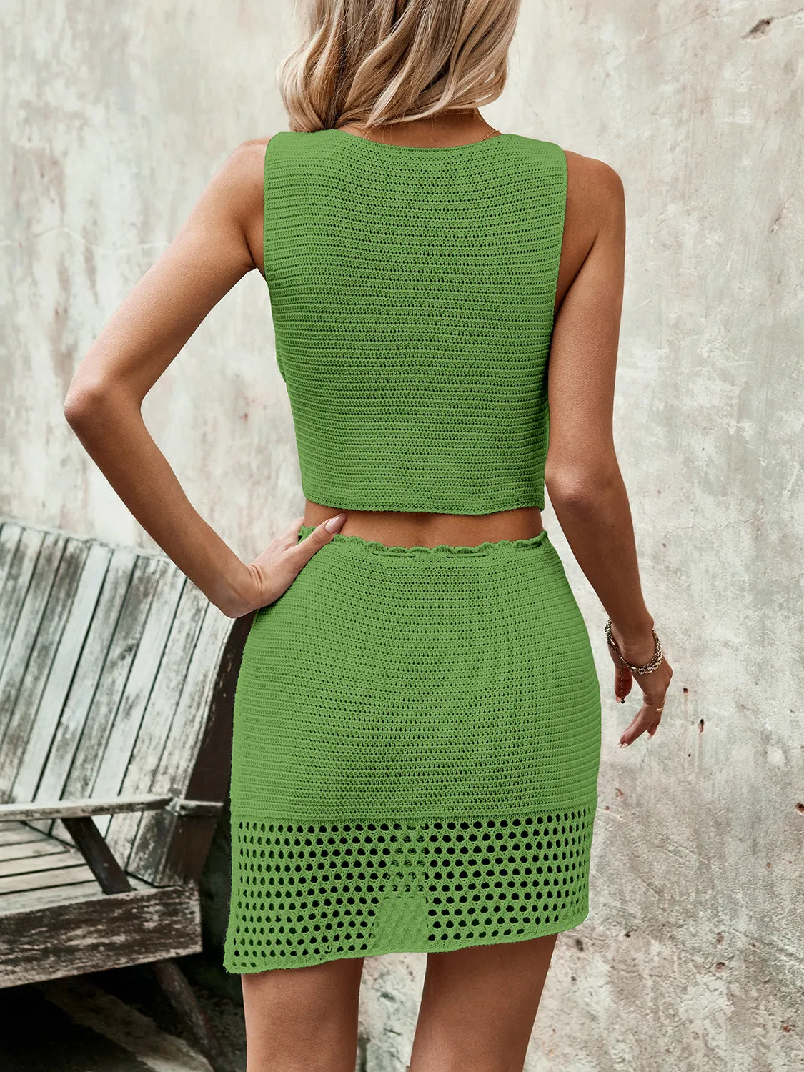 Button Up Drawstring Skirt Set