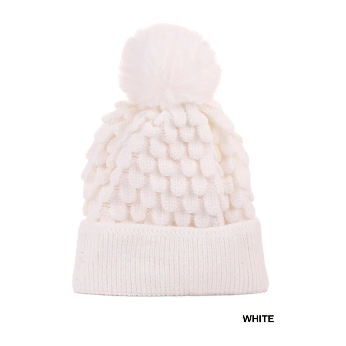 Cable Knit Pom Pom Beanie With Warm Lining