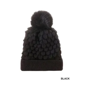 Cable Knit Pom Pom Beanie With Warm Lining