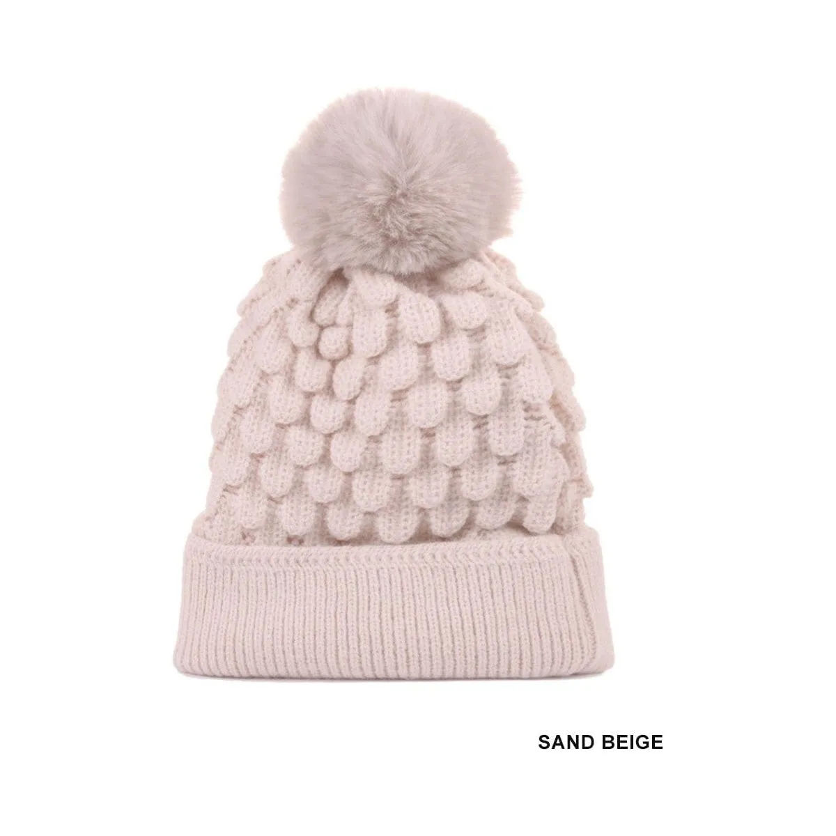 Cable Knit Pom Pom Beanie With Warm Lining