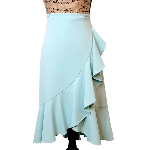 CALVIN KLEIN Women's Plus Faux Wrap Crepe Tulip Hem Skirt Size 14 New Light Teal