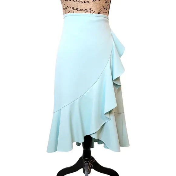 CALVIN KLEIN Women's Plus Faux Wrap Crepe Tulip Hem Skirt Size 14 New Light Teal