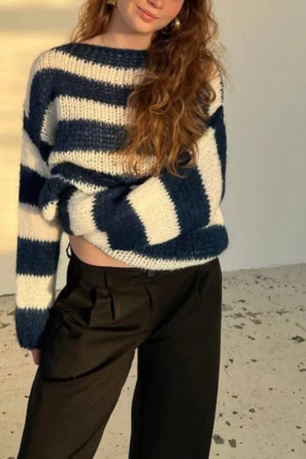 Candy Navy™ | Women's Knit Jumper | Soft Fabric, Striped Design & Cozy Fit
