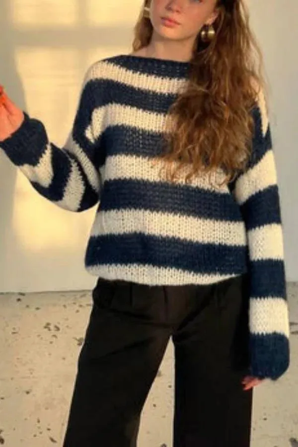 Candy Navy™ | Women's Knit Jumper | Soft Fabric, Striped Design & Cozy Fit