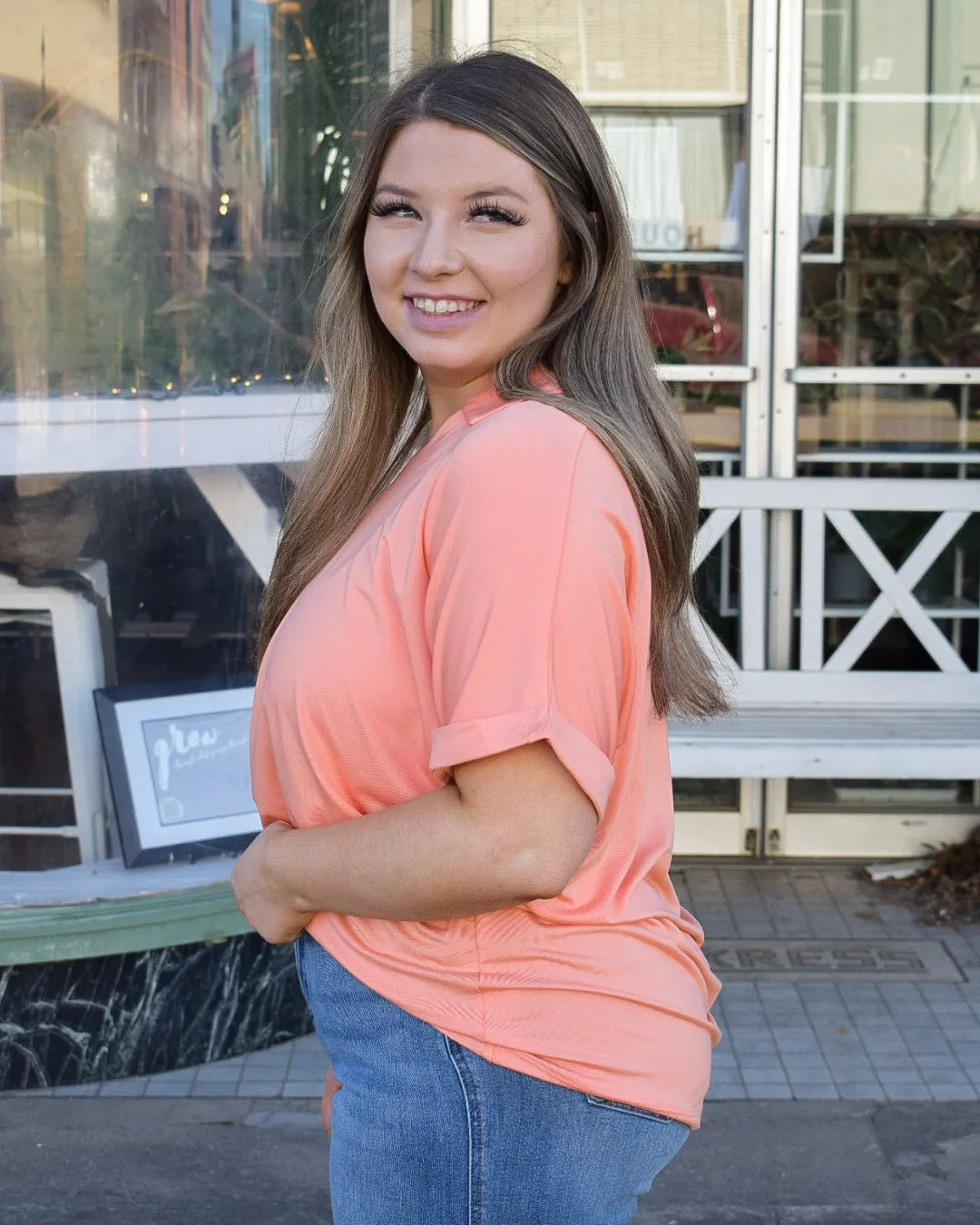 CARA COLLARED TOP - LIGHT CORAL -  REG/CURVY